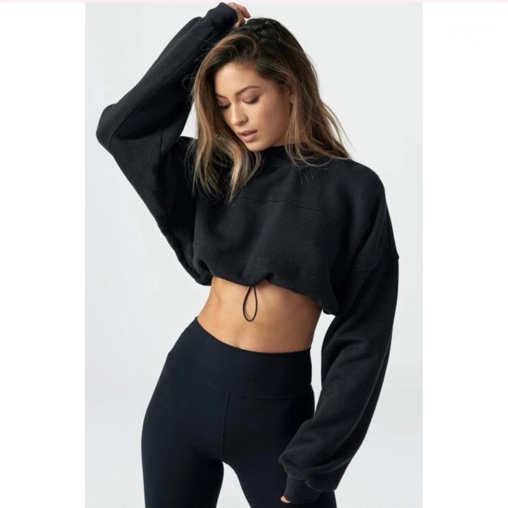 Joah Brown cropped crew neck with drawstring.
